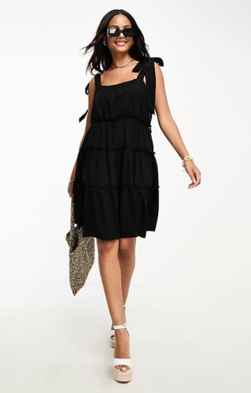 Vero Moda Tie Shoulder Tiered Mini Dress In Black – dresses by Vero Moda, available to rent from Hirestreet