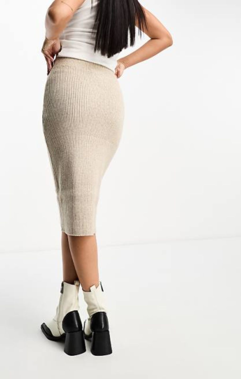 Vila Knitted Midi Skirt In Cream – skirts by Vila, available to rent from Hirestreet