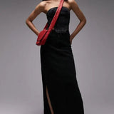 Topshop Denim Corset With Let Down Hem In Washed Black – tops by Topshop, available to rent from Hirestreet