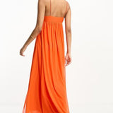 Asos Design Cami Mesh Overlay Skater Maxi Dress In Orange – dresses by ASOS DESIGN, available to rent from Hirestreet