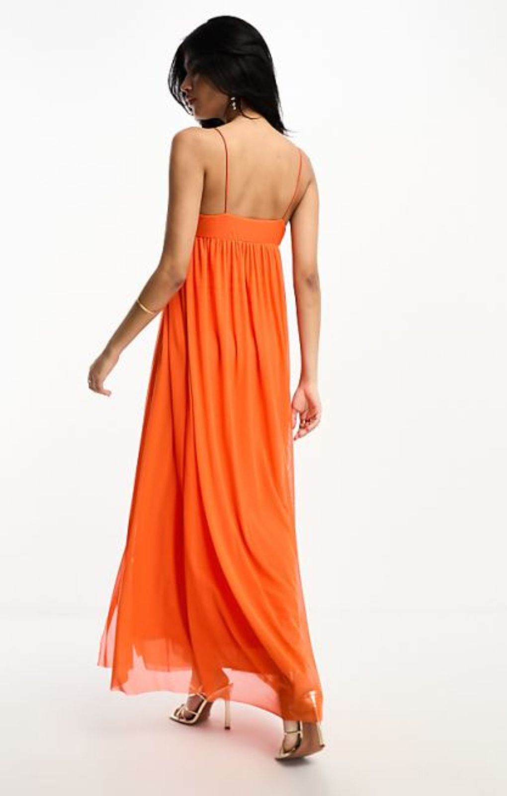 Asos Design Cami Mesh Overlay Skater Maxi Dress In Orange – dresses by ASOS DESIGN, available to rent from Hirestreet