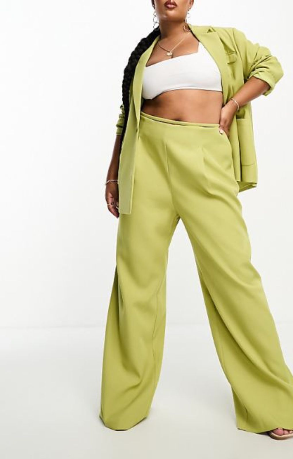 4Th & Reckless Strap Waist Detail Tailored Trouser In Green – trousers by 4th & Reckless, available to rent from Hirestreet