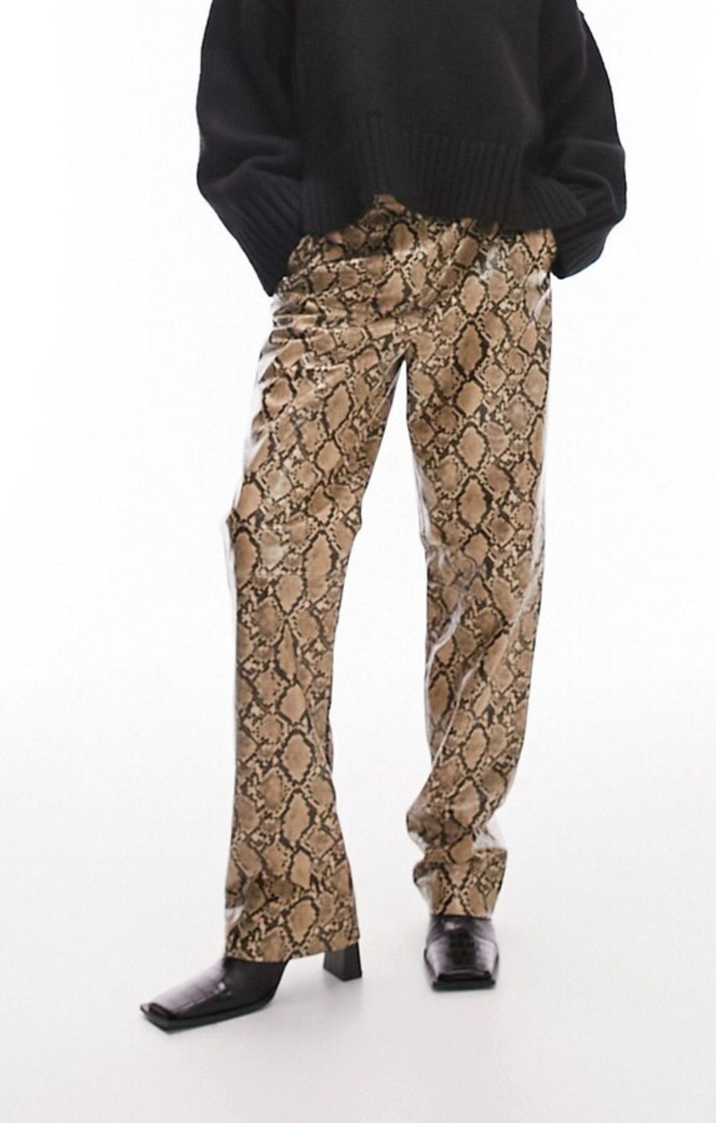 Topshop Faux Leather Snake Print Straight Leg Trouser In Multi – trousers by Topshop, available to rent from Hirestreet