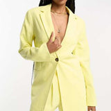Asos Design Tall Slim Fit Suit Blazer With Linen In Lemon – coats & jackets by ASOS Tall, available to rent from Hirestreet