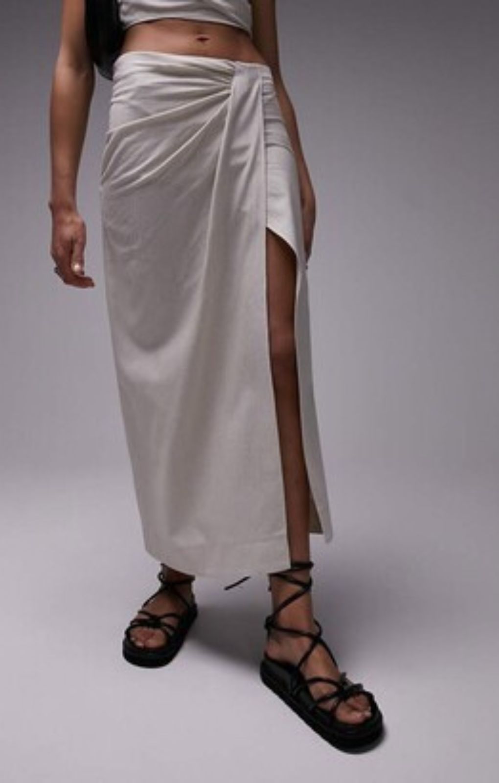 Topshop Linen Tuck Waist Maxi Skirt In Sand – skirts by Topshop, available to rent from Hirestreet