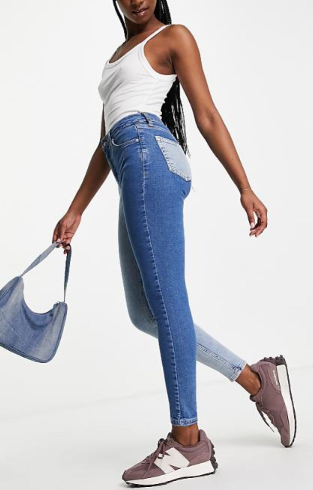 Topshop Colour Block High Rise Jamie Jeans In Multi – jeans by Topshop, available to rent from Hirestreet
