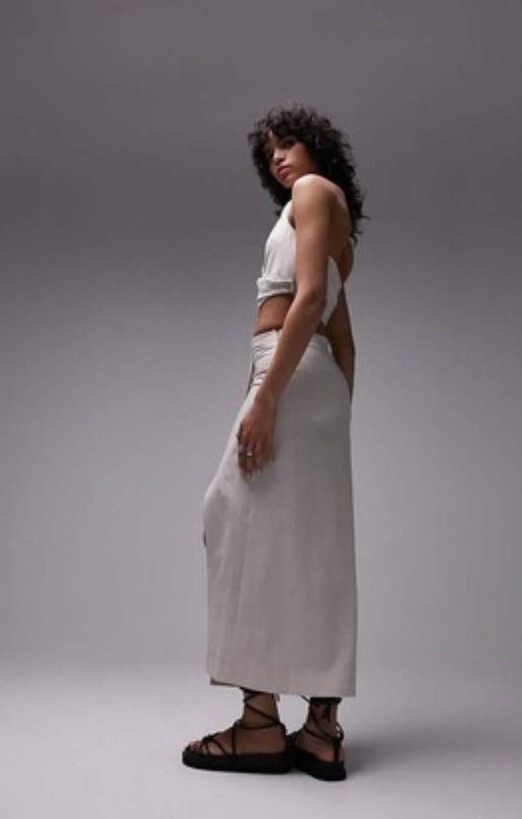 Topshop Linen Tuck Waist Maxi Skirt In Sand – skirts by Topshop, available to rent from Hirestreet