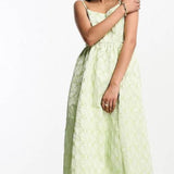 Selected Femme Jacquard Cami Midi Dress In Pastel Lime Floral – dresses by Selected, available to rent from Hirestreet