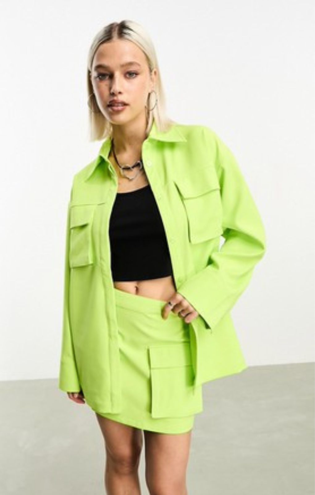 Jjxx Oversized Shirt  With Front Pockets In Lime – tops by JJXX, available to rent from Hirestreet
