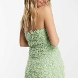 Pieces Premium Faux Feather Bandeau Mini Dress In Mint – dresses by Pieces, available to rent from Hirestreet