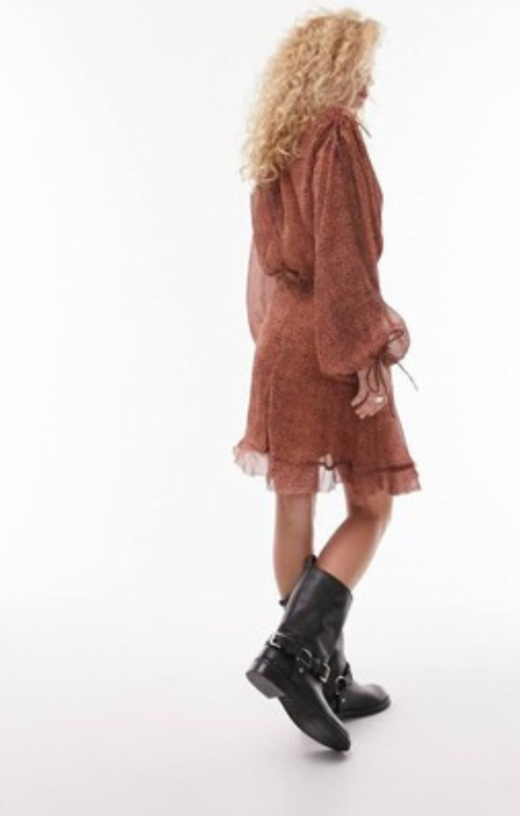 Topshop Frill Neck Mini Tea Dress With Raw Seams In Animal Print – dresses by Topshop, available to rent from Hirestreet