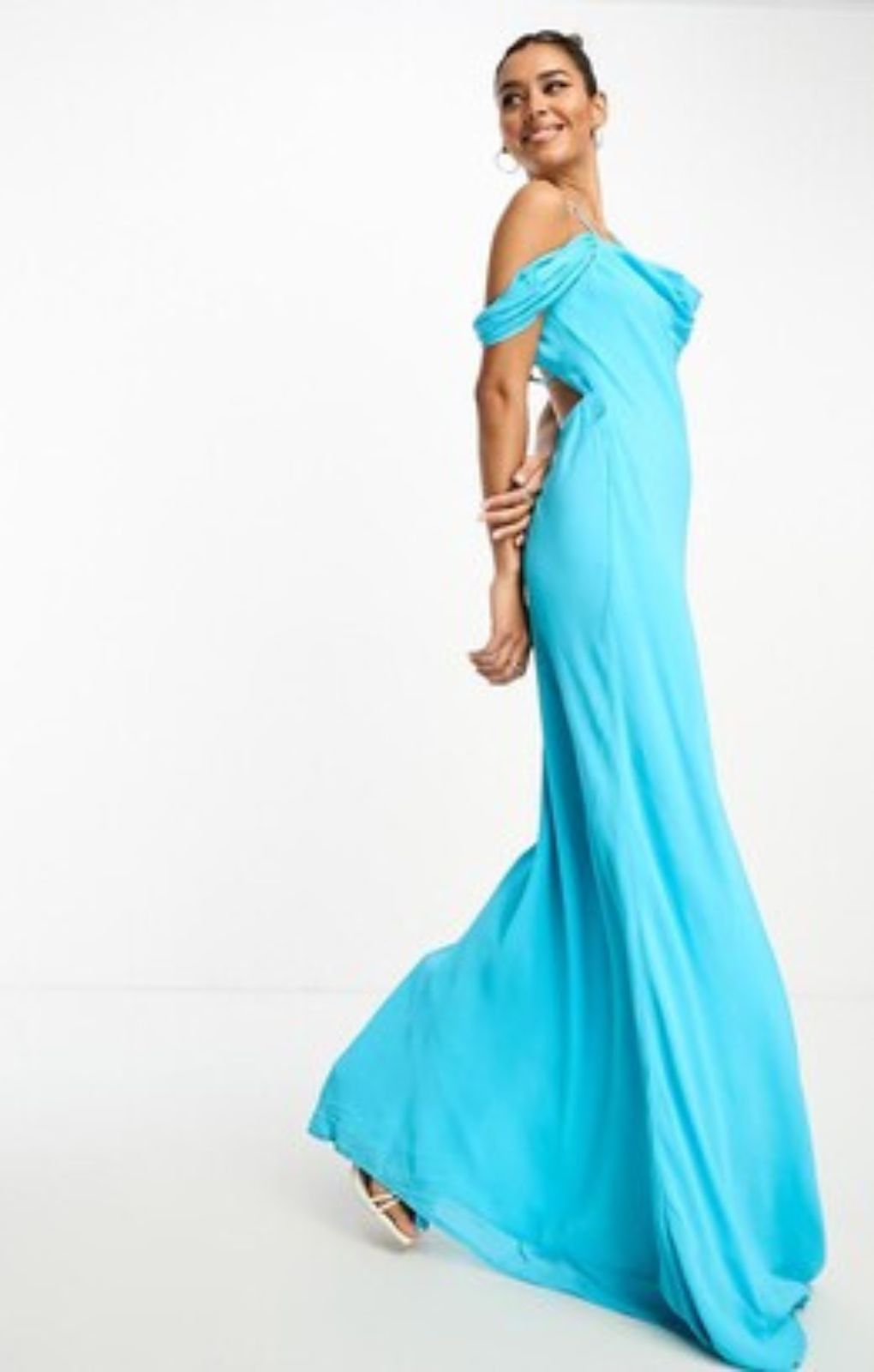 Asos Design Cap Sleeve Strappy Open Back Bias Midi Dress In Turquoise – dresses by ASOS DESIGN, available to rent from Hirestreet