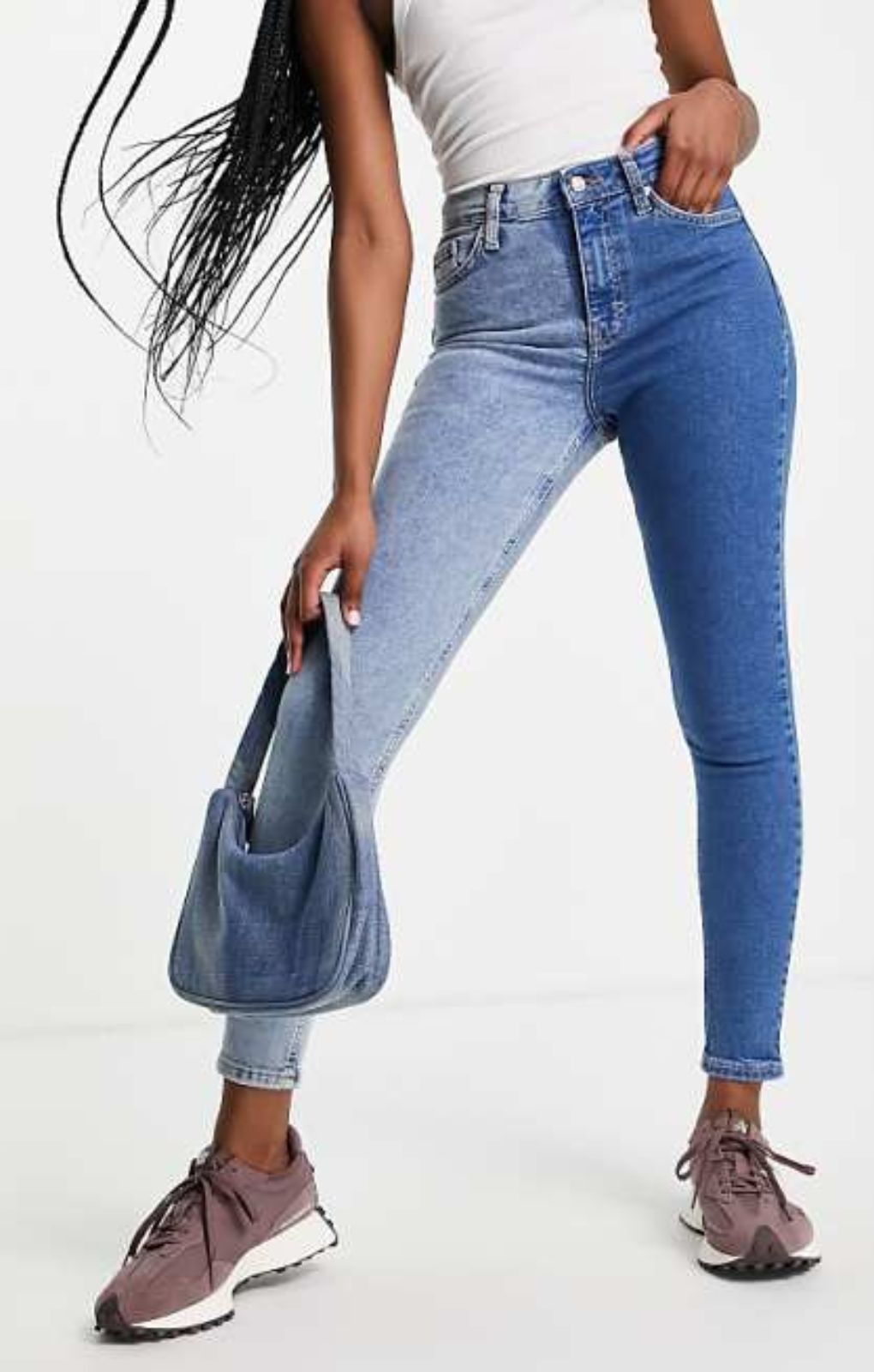 Topshop Colour Block High Rise Jamie Jeans In Multi – jeans by Topshop, available to rent from Hirestreet