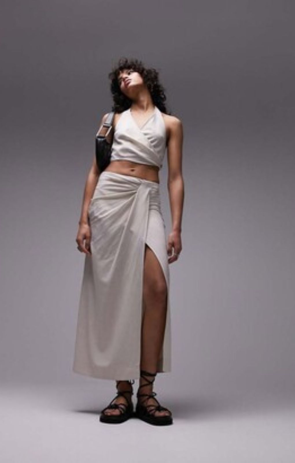 Topshop Linen Tuck Waist Maxi Skirt In Sand – skirts by Topshop, available to rent from Hirestreet