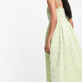 Selected Femme Jacquard Cami Midi Dress In Pastel Lime Floral – dresses by Selected, available to rent from Hirestreet