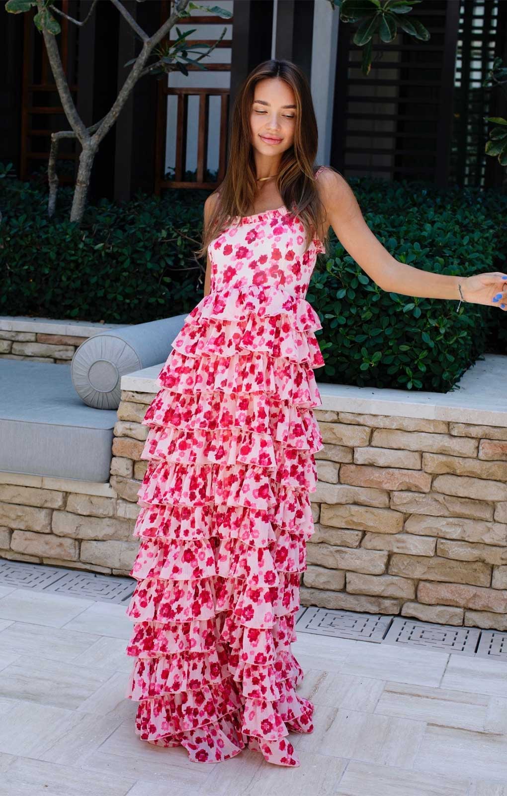 Anne Louise Boutique Pink Waterfall Maxi Dress