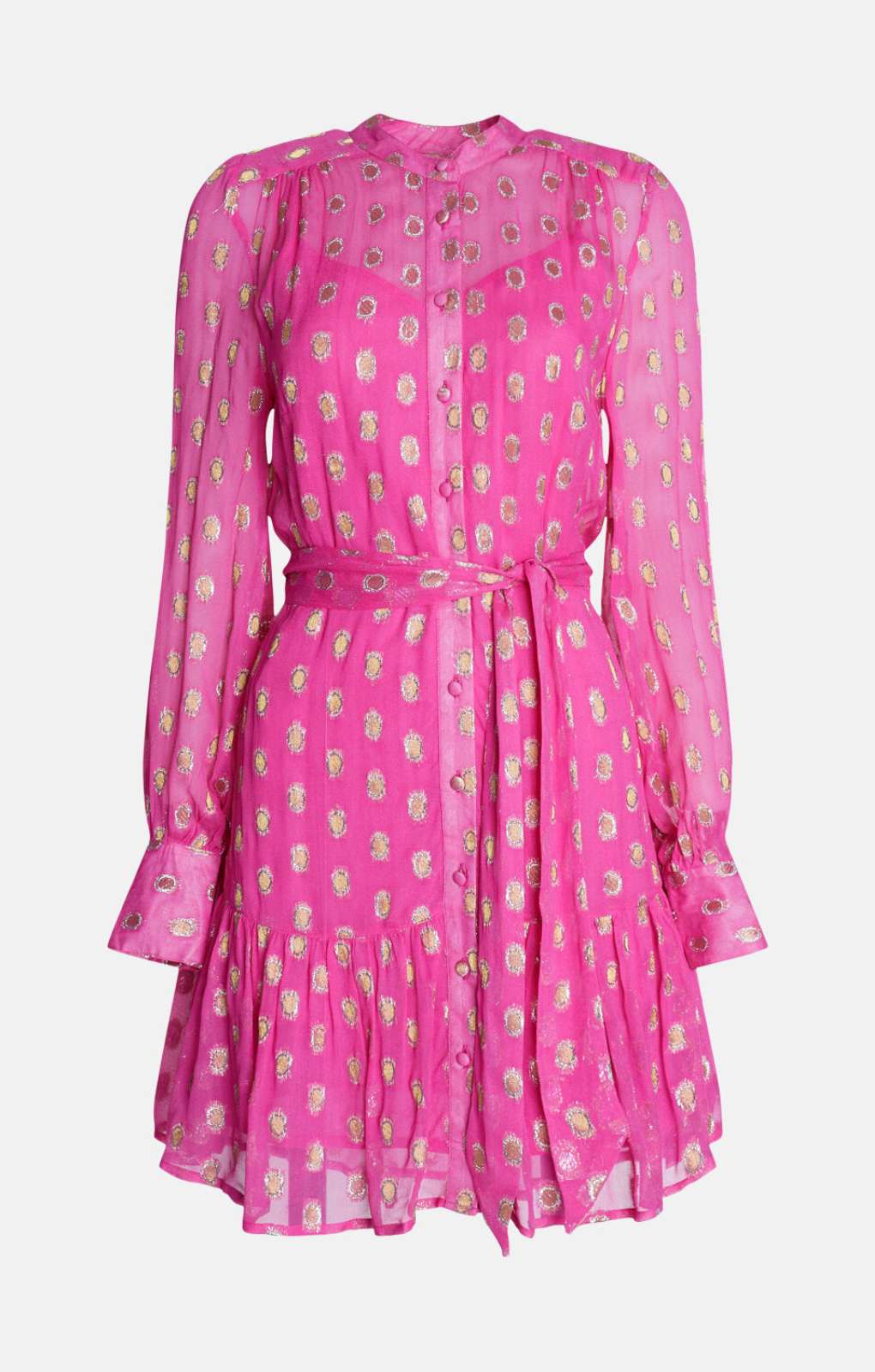 Warehouse Sparkle Tie Waist Button Through Mini Dress