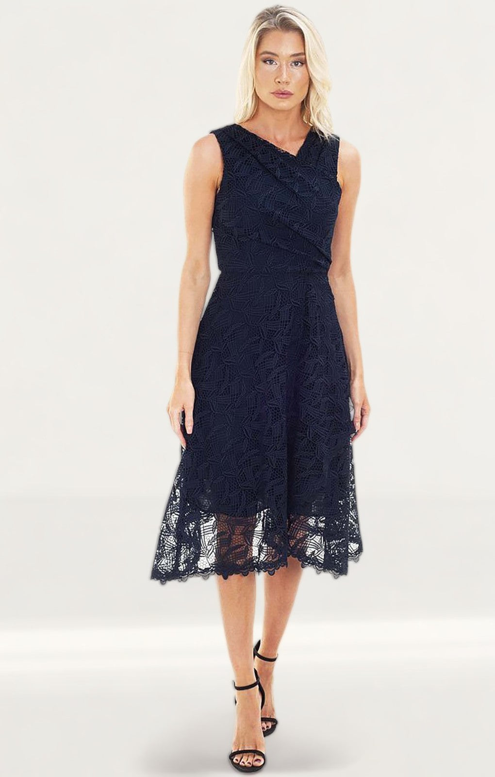 Reiss Navy Lace Wrap Midi Dress