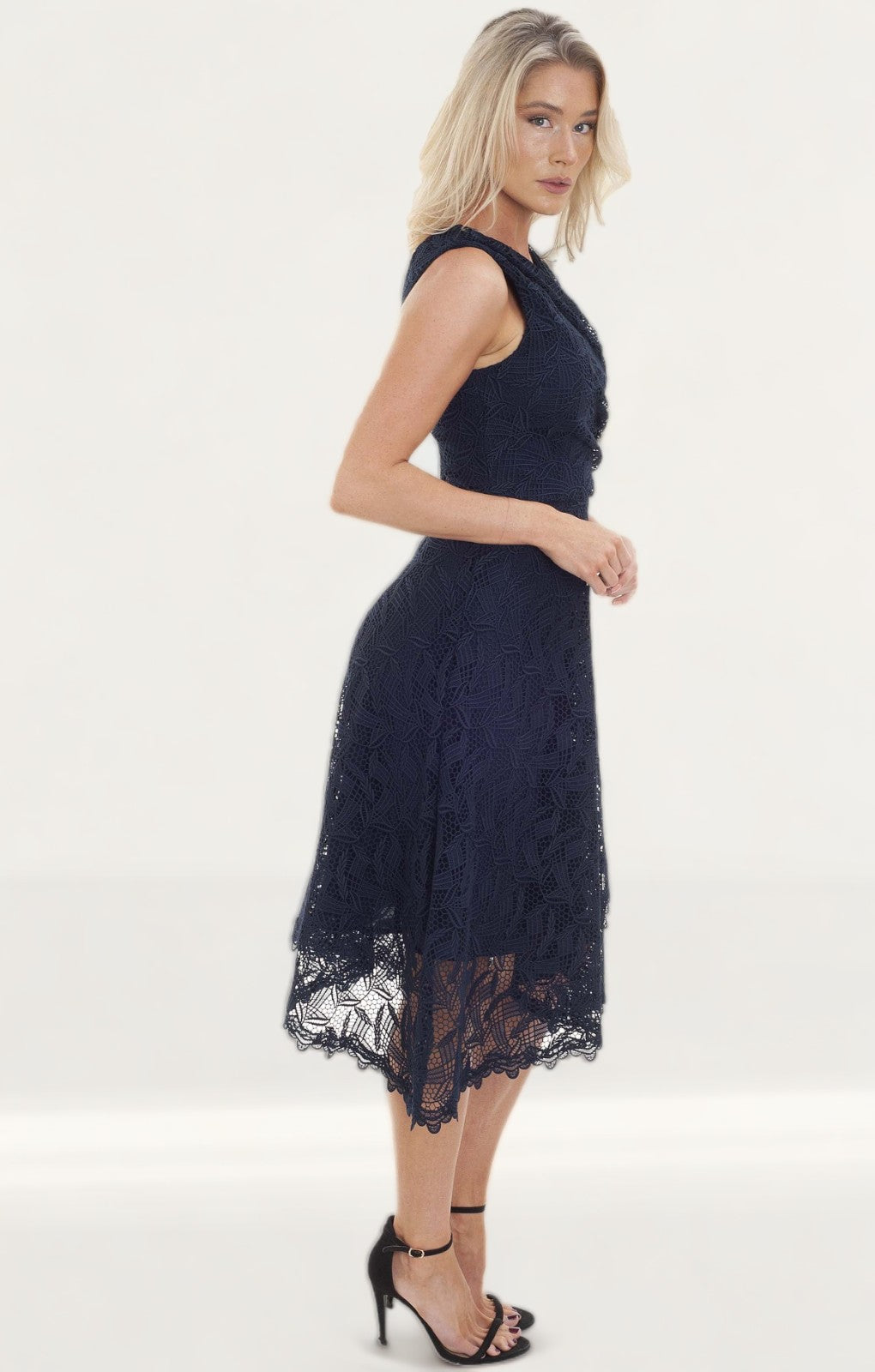 Reiss Navy Lace Wrap Midi Dress