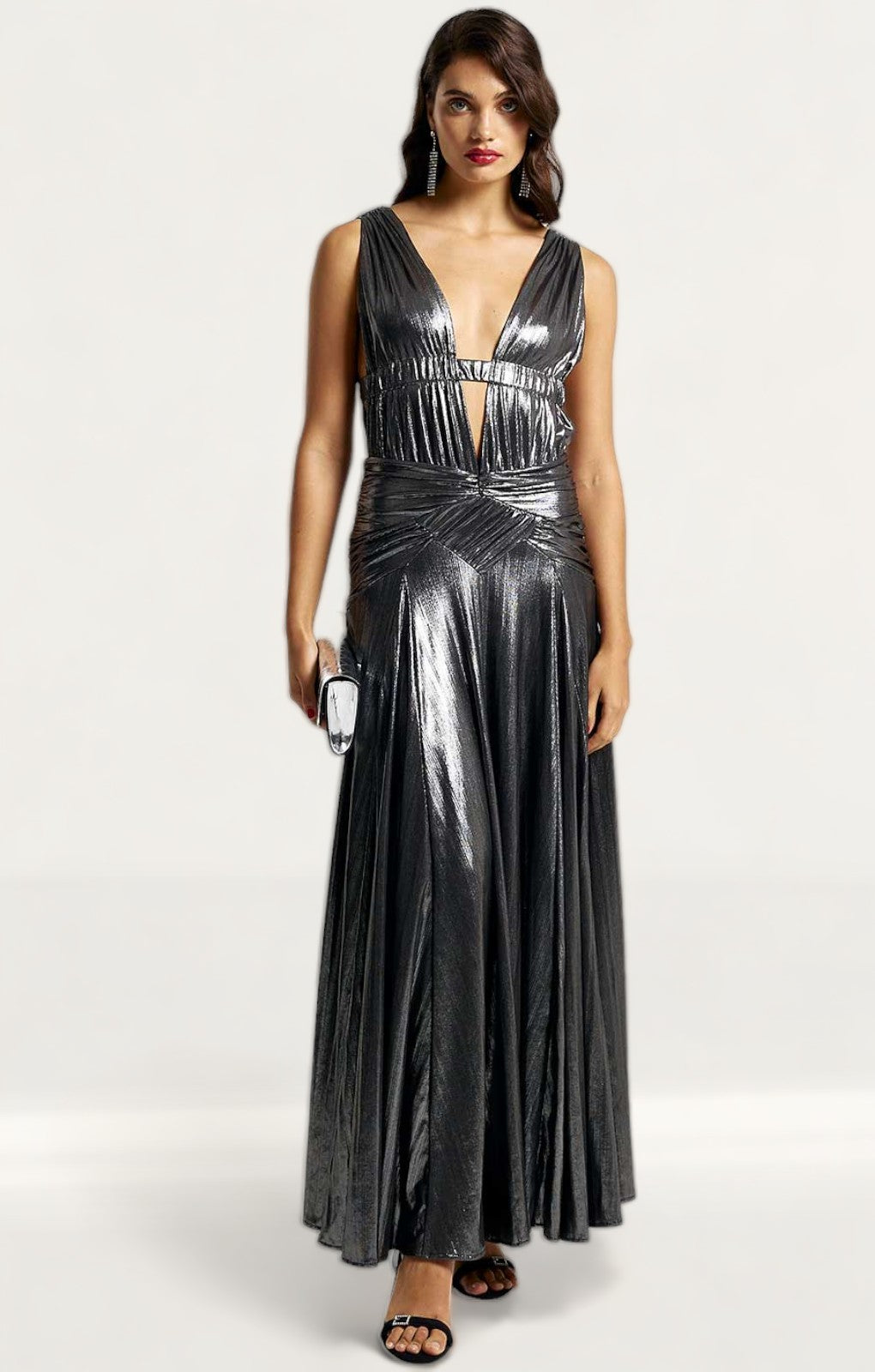 River Island Silver Plunge Maxi Dress
