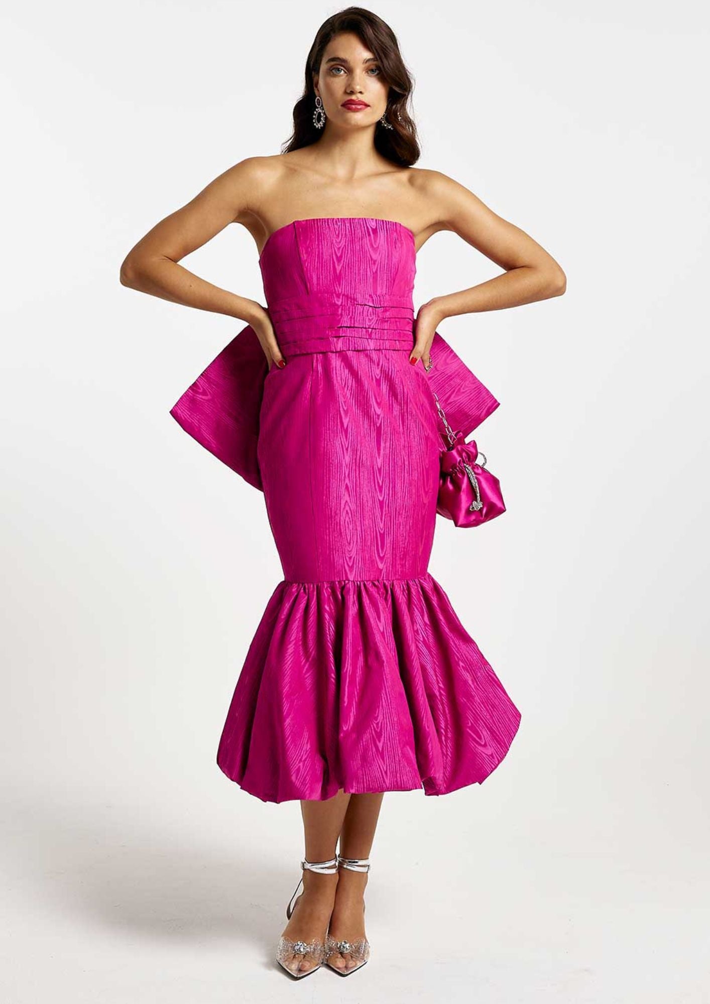 Rent River Island Pink Bow Bandeau Bodycon Midi Dress Hirestreet