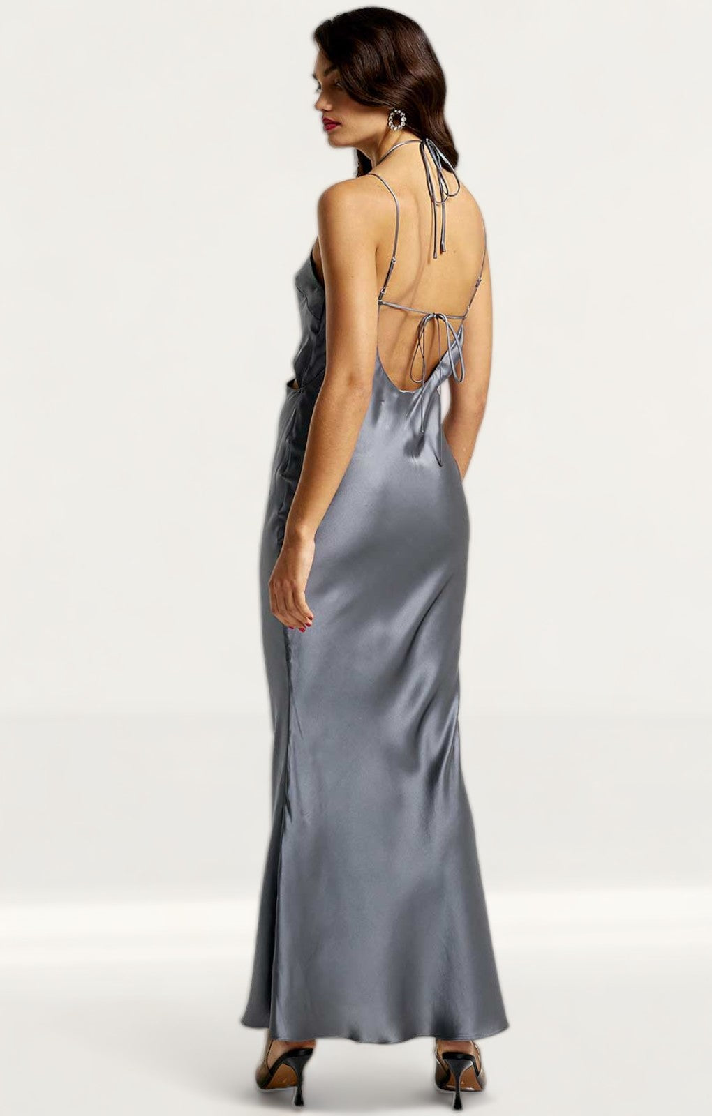 River Island Silver Silk Slip Maxi Dress