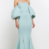 River Island Blue Bardot Puff Sleeve Maxi Dress