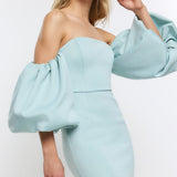 River Island Blue Bardot Puff Sleeve Maxi Dress