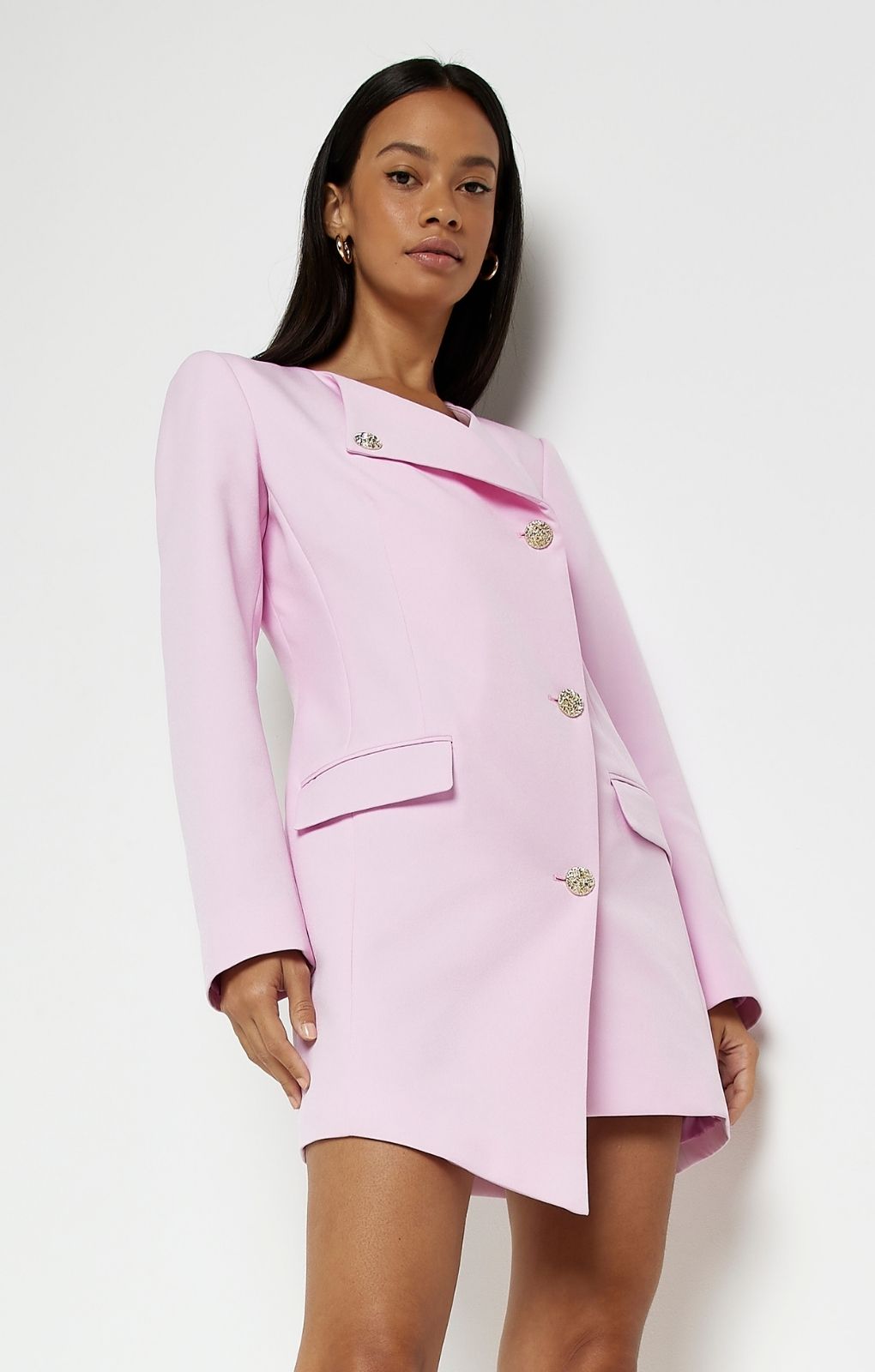 River Island Pink Long Sleeve Wrap Blazer Dress