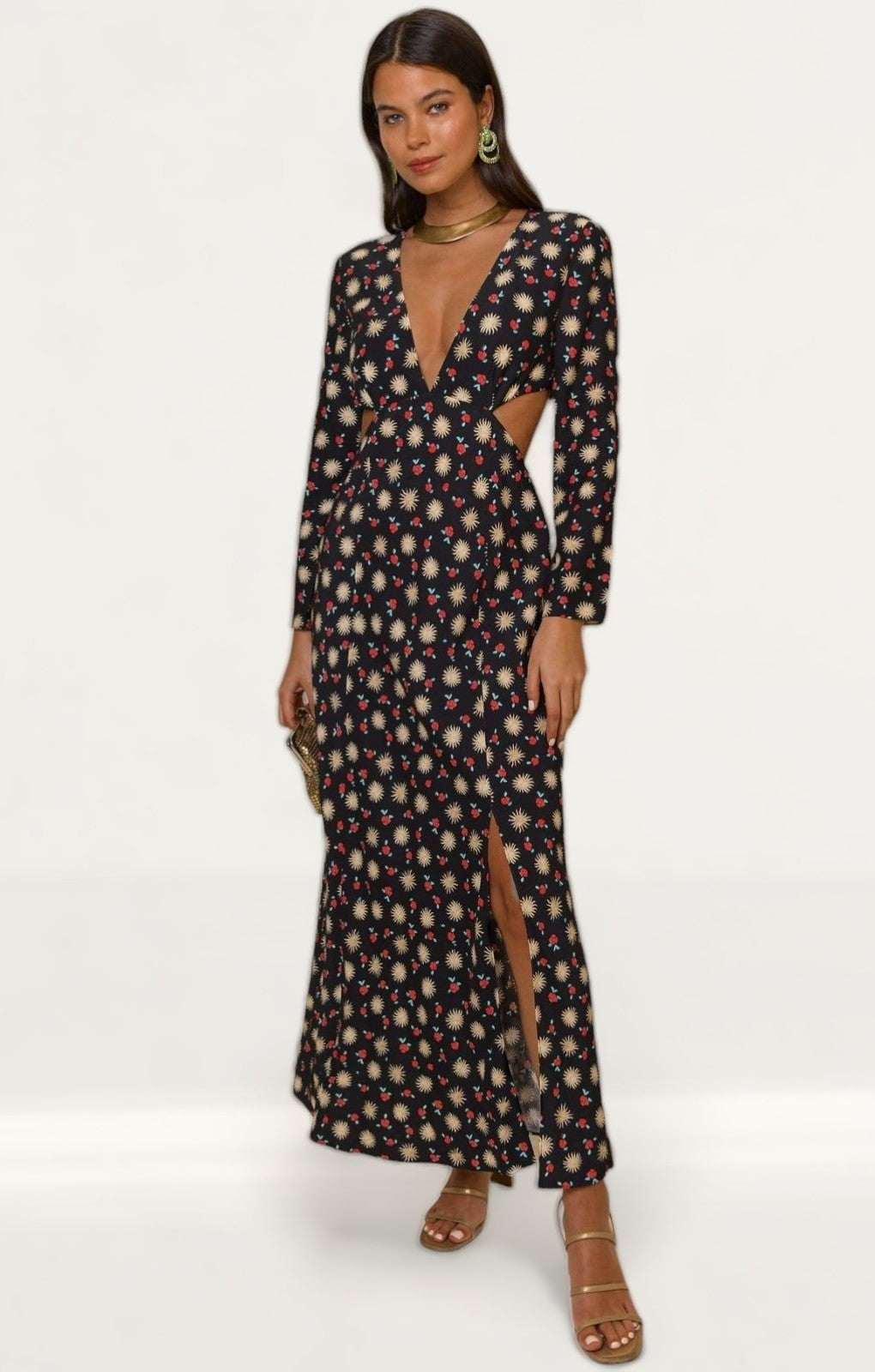 Rixo Black Zora Sun Petal Midi Dress