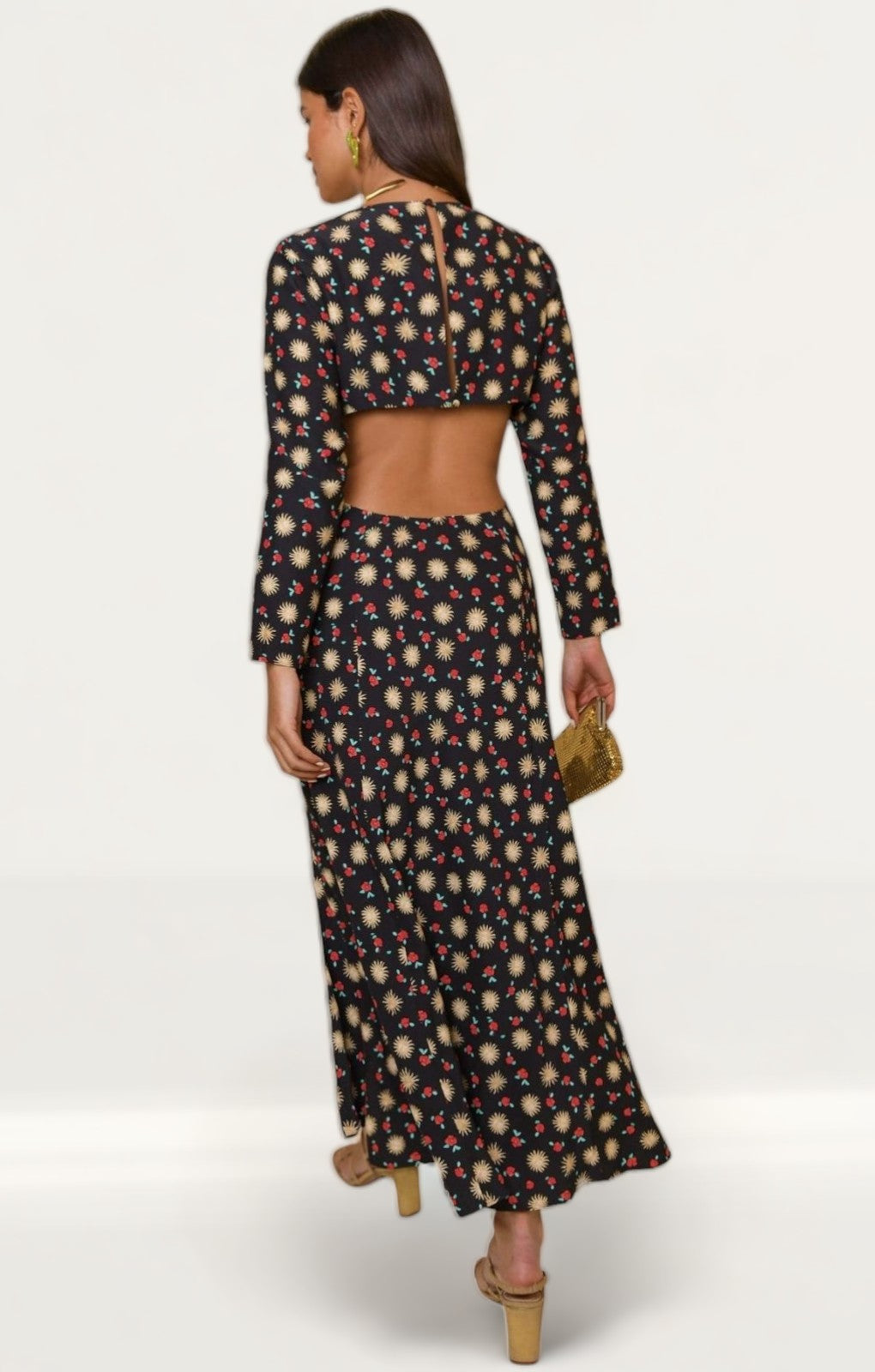 Rixo Black Zora Sun Petal Midi Dress