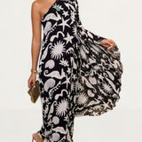Rixo Liza Oceanic Draped-Sleeve Dress