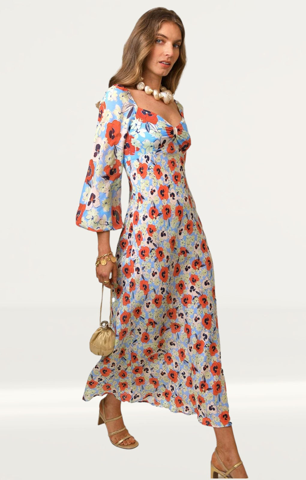 Rixo Red Pansy Gio Midi Dress
