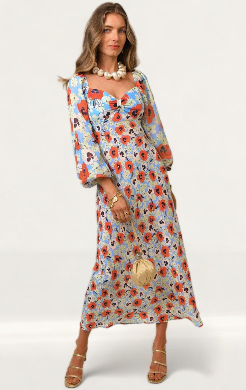 Rixo Red Pansy Gio Midi Dress