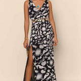 Rixo Moniq Oceanic V-Neck Midi Dress