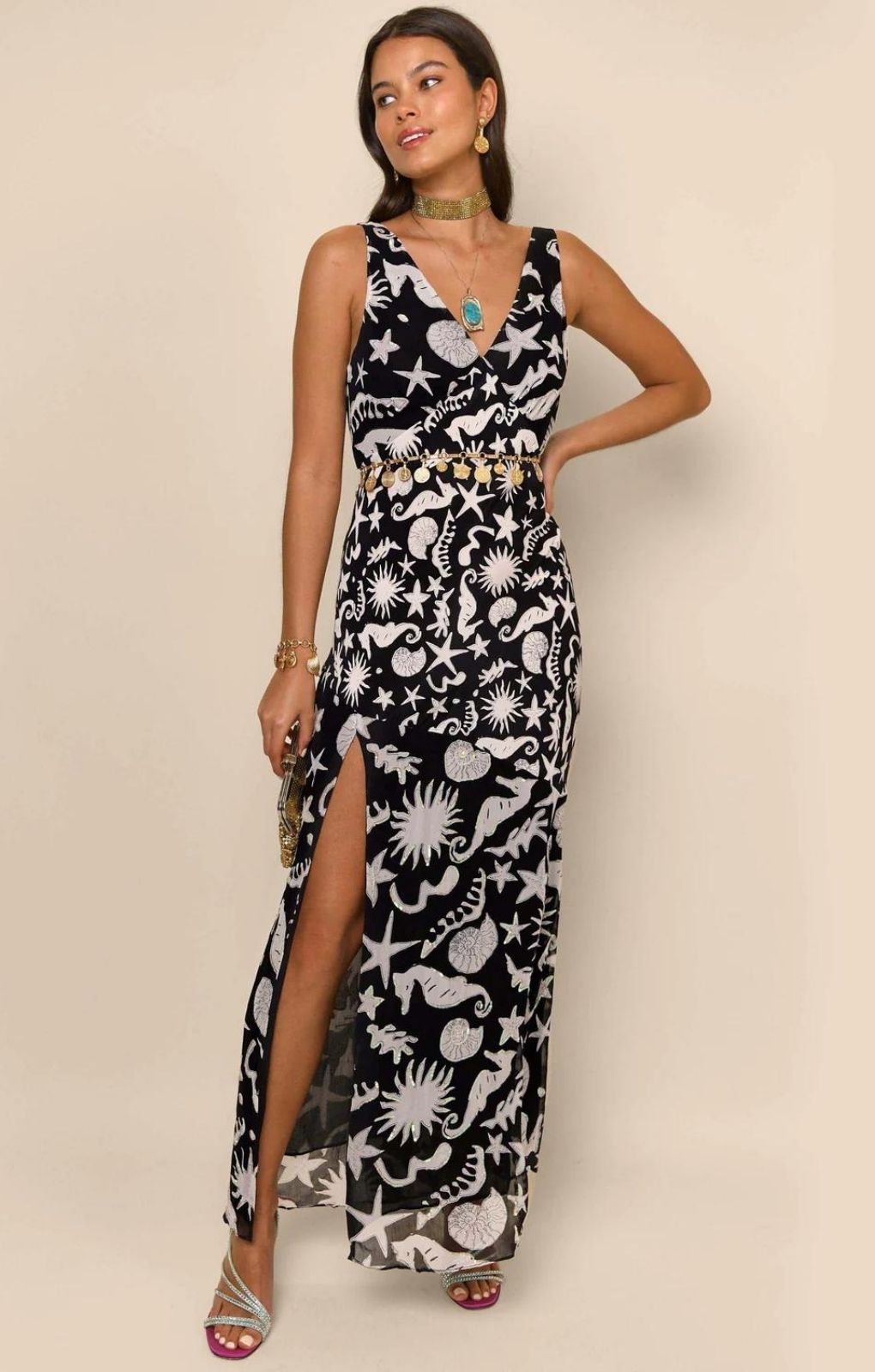 Rixo Moniq Oceanic V-Neck Midi Dress