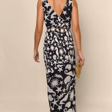 Rixo Moniq Oceanic V-Neck Midi Dress