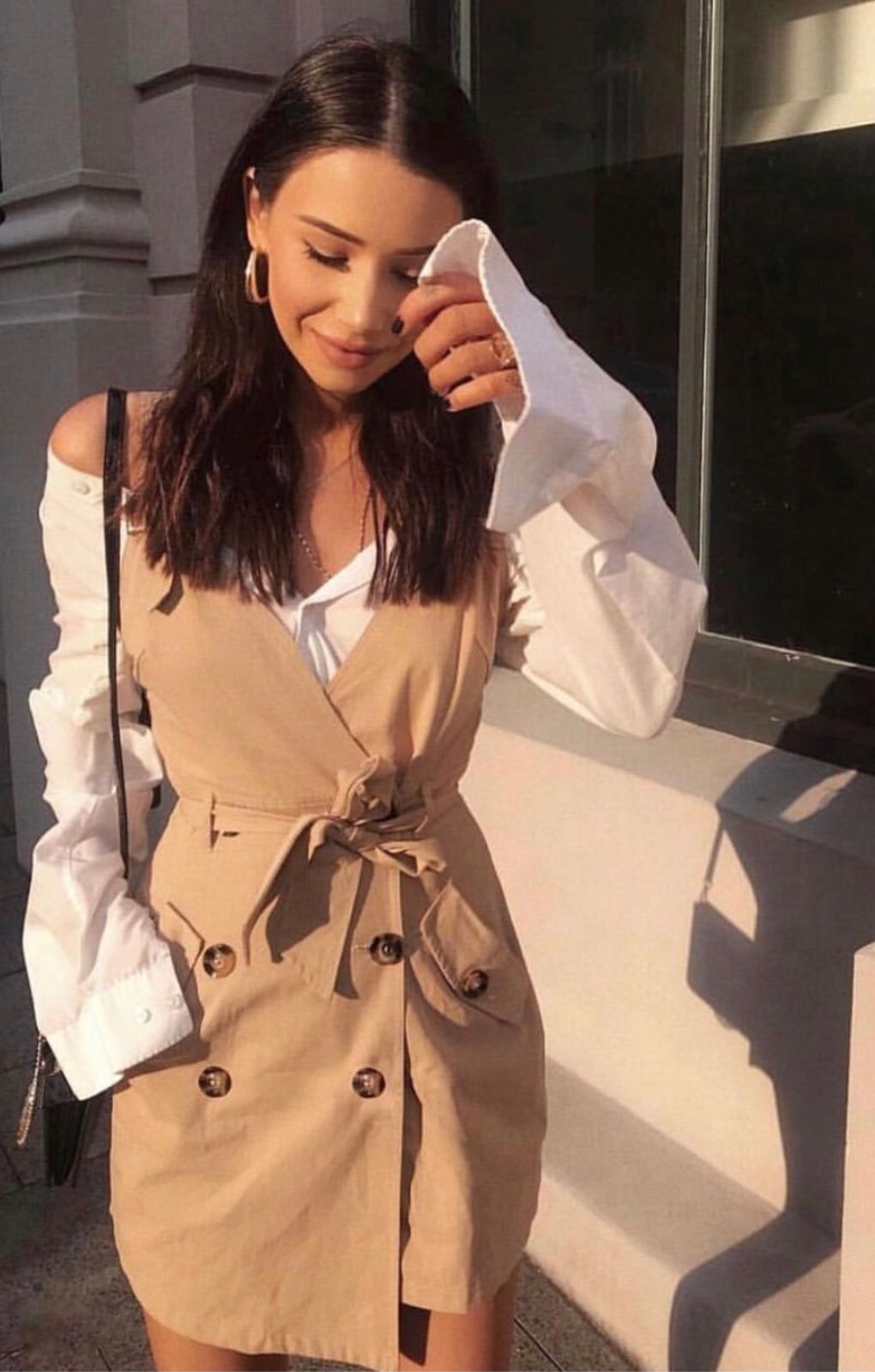 Runaway The Label Tan Mini Dress With Button Detail