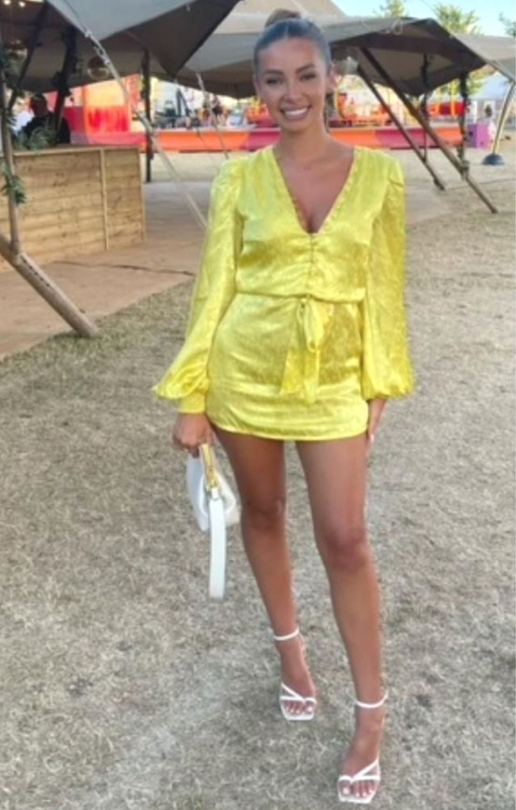 Yellow satin dress short on sale