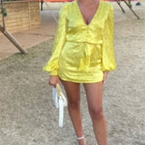 Samsara Jasmine Yellow Satin Mini Dress
