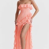 House of CB Serena Apricot Ruffle Maxi Dress