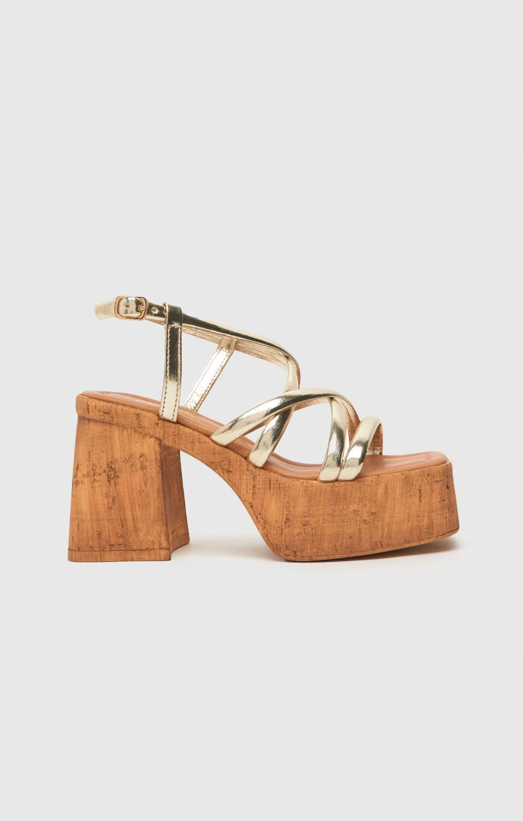 Rent Schuh Vivian Strappy Cork Platform Sandals in Gold Hirestreet