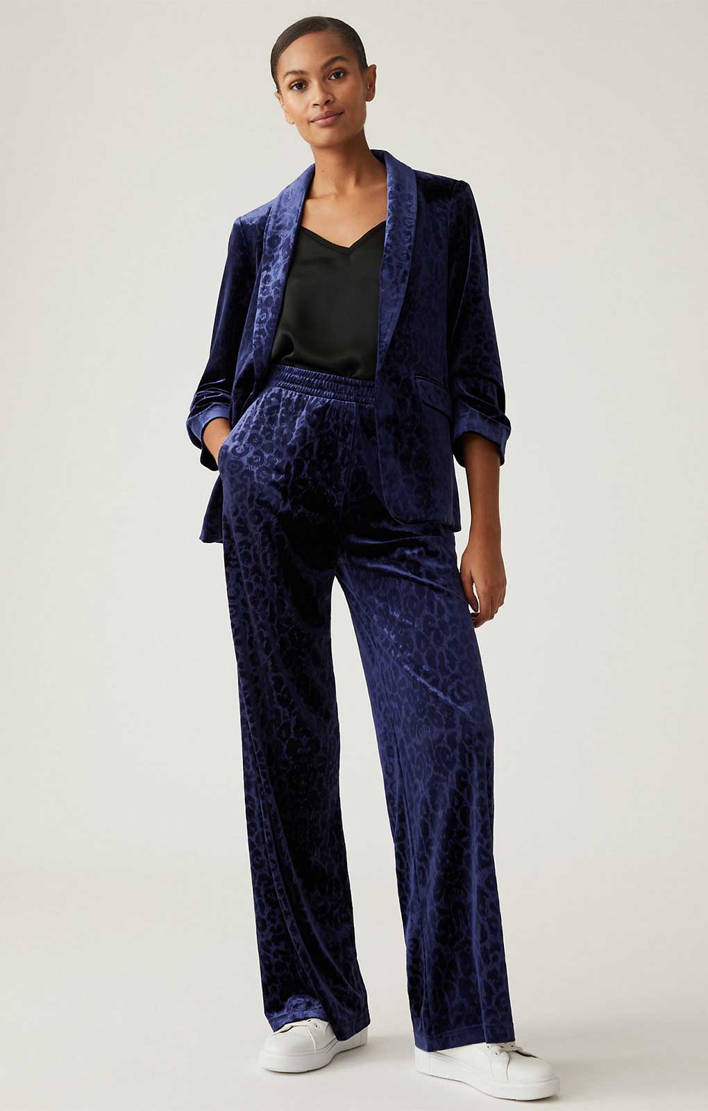 M&S Animal Velvet Suit in Navy product image