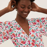 M&S Floral V-Neck Tie Waist Midi Wrap Dress