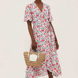 M&S Floral V-Neck Tie Waist Midi Wrap Dress