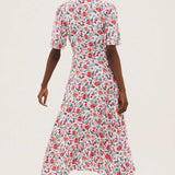 M&S Floral V-Neck Tie Waist Midi Wrap Dress
