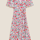 M&S Floral V-Neck Tie Waist Midi Wrap Dress