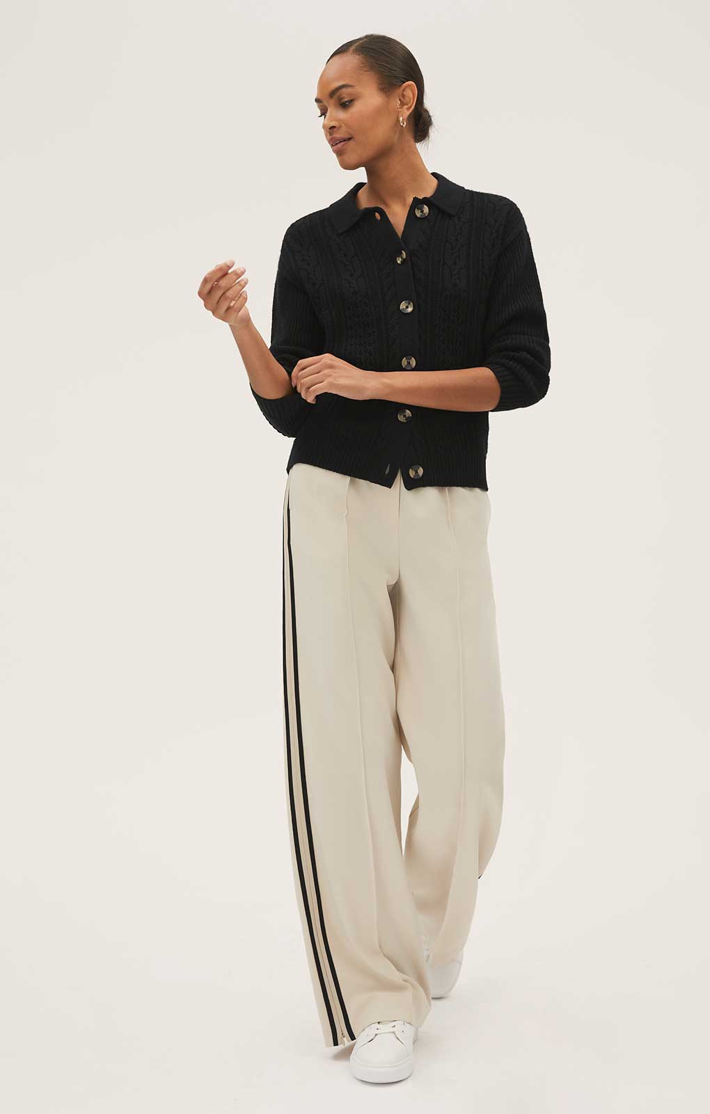 M&S Black Soft Touch Cable Knit Collared Cardigan