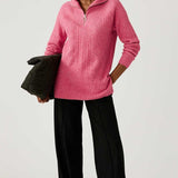 M&S Pink Ribbed Funnel Neck Relaxed Longline Jumper