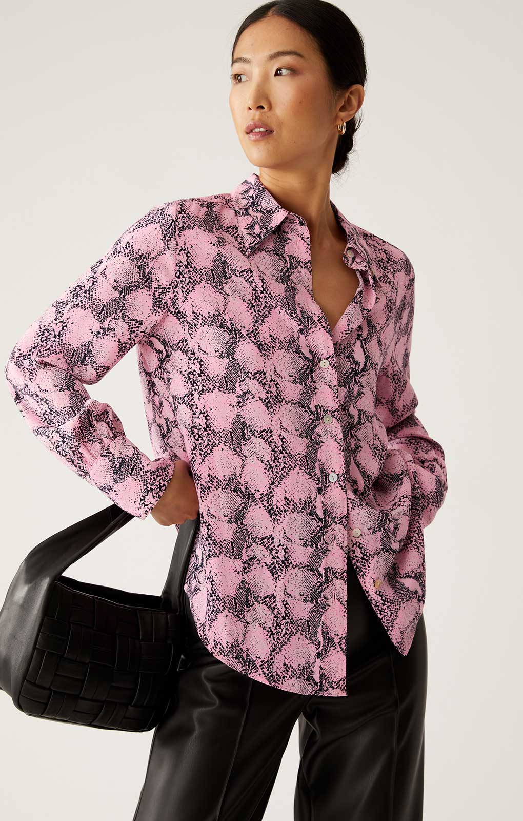 M&S Pink Snake Print Collared Long Sleeve Shirt product image